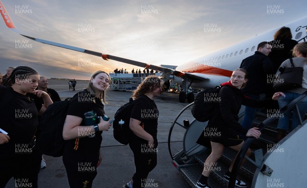 200325  Wales Women Rugby Squad travel to Edinburgh - Maisie Davies, Gwen Crabb, Gwenllian Pyrs and Carys Cox board the flight at Bristol Airport as Wales head to Edinburgh for the opening match of the Women’s 6 Nations against Scotland