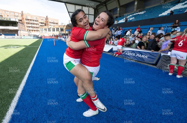 270724 - Wales Women U18 v USA Women U18 - Taufa Tuipulotu of Wales and Jorja Aiono of Wales celebrate at the end of the match