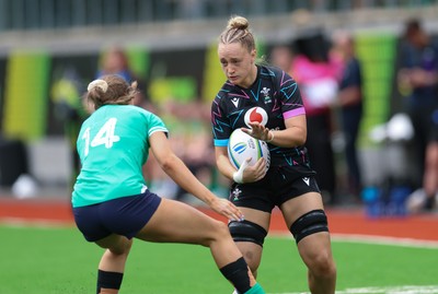 050725  Wales Women U20 v Ireland Women U20, Women’s U20 Six Nations Summer Series - Lottie Buffery-Latham of Wales takes on Hannah Clarke of Ireland