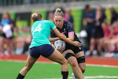 050725  Wales Women U20 v Ireland Women U20, Women’s U20 Six Nations Summer Series - Lottie Buffery-Latham of Wales takes on Hannah Clarke of Ireland
