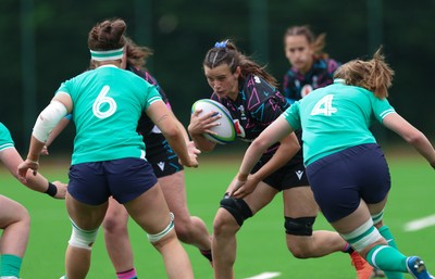 050725  Wales Women U20 v Ireland Women U20, Women’s U20 Six Nations Summer Series - Branwen Metcalfe of Wales takes on Jane Neill of Ireland and Poppy Garvey of Ireland