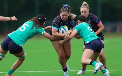 050725  Wales Women U20 v Ireland Women U20, Women’s U20 Six Nations Summer Series - Freya Bell of Wales takes on Aoibhe O’Flynn of Ireland and Jade Gaffney of Ireland