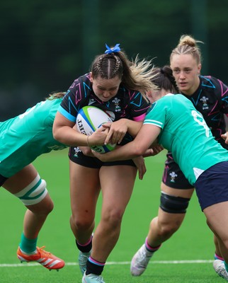050725  Wales Women U20 v Ireland Women U20, Women’s U20 Six Nations Summer Series - Freya Bell of Wales takes on Aoibhe O’Flynn of Ireland and Jade Gaffney of Ireland