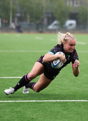 050725  Wales Women U20 v Ireland Women U20, Women’s U20 Six Nations Summer Series - Seren Singleton of Wales dives in to score Wales’s second try