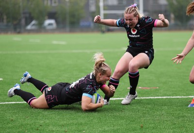 050725  Wales Women U20 v Ireland Women U20, Women’s U20 Six Nations Summer Series - Seren Singleton of Wales dives in to score Wales’s second try