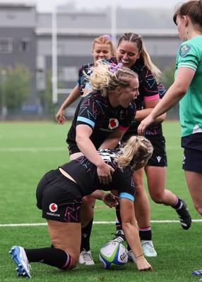050725  Wales Women U20 v Ireland Women U20, Women’s U20 Six Nations Summer Series - Seren Singleton of Wales celebrates with team mates after she dives in to score Wales’s second try