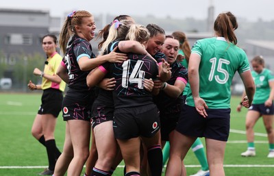 050725  Wales Women U20 v Ireland Women U20, Women’s U20 Six Nations Summer Series - Seren Singleton of Wales celebrates with team mates after she dives in to score Wales’s second try