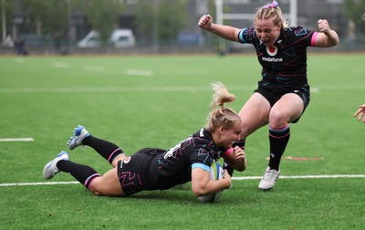 050725  Wales Women U20 v Ireland Women U20, Women’s U20 Six Nations Summer Series - Seren Singleton of Wales dives in to score Wales’s second try