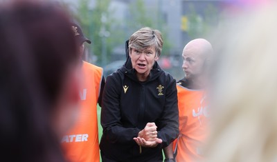 050725  Wales Women U20 v Ireland Women U20, Women’s U20 Six Nations Summer Series - Wales Women U20 head coach Liza Burgess speaks to the players at the end of the match
