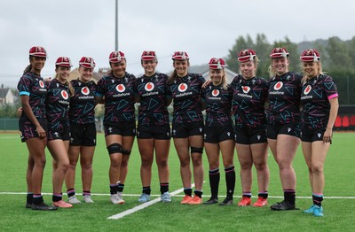 050725  Wales Women U20 v Ireland Women U20, Women’s U20 Six Nations Summer Series - First cap recipients at the end of the match, left to right, Nia Fajeyisan, Ffion Williams, Lottie Buffery-Latham, Jorja Aiono, Chiara Pearce Branwen Metcalfe, Hanna Tudor, Elan Jones, Evie Hill and Mollie Wilkinson
