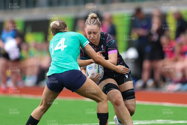 050725  Wales Women U20 v Ireland Women U20, Women’s U20 Six Nations Summer Series - Lottie Buffery-Latham of Wales takes on Hannah Clarke of Ireland