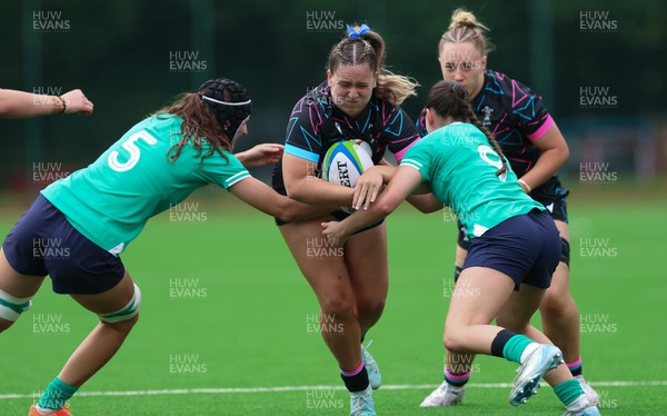 050725  Wales Women U20 v Ireland Women U20, Women’s U20 Six Nations Summer Series - Freya Bell of Wales takes on Aoibhe O’Flynn of Ireland and Jade Gaffney of Ireland