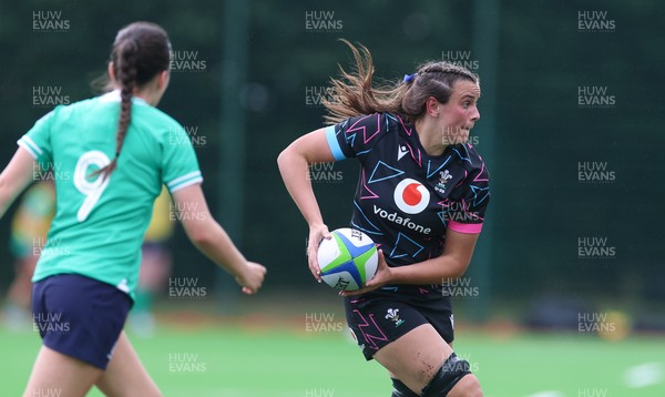 050725  Wales Women U20 v Ireland Women U20, Women’s U20 Six Nations Summer Series - Branwen Metcalfe of Wales feeds the ball out