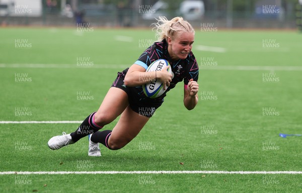 050725  Wales Women U20 v Ireland Women U20, Women’s U20 Six Nations Summer Series - Seren Singleton of Wales dives in to score Wales’s second try