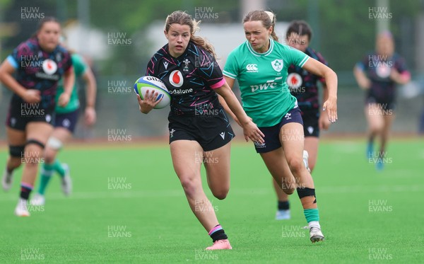 050725  Wales Women U20 v Ireland Women U20, Women’s U20 Six Nations Summer Series - Ffion Williams of Wales is caught by Robyn O’Connor of Ireland