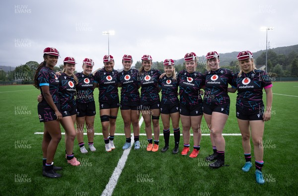 050725  Wales Women U20 v Ireland Women U20, Women’s U20 Six Nations Summer Series - First cap recipients at the end of the match, left to right, Nia Fajeyisan, Ffion Williams, Lottie Buffery-Latham, Jorja Aiono, Chiara Pearce Branwen Metcalfe, Hanna Tudor, Elan Jones, Evie Hill and Mollie Wilkinson