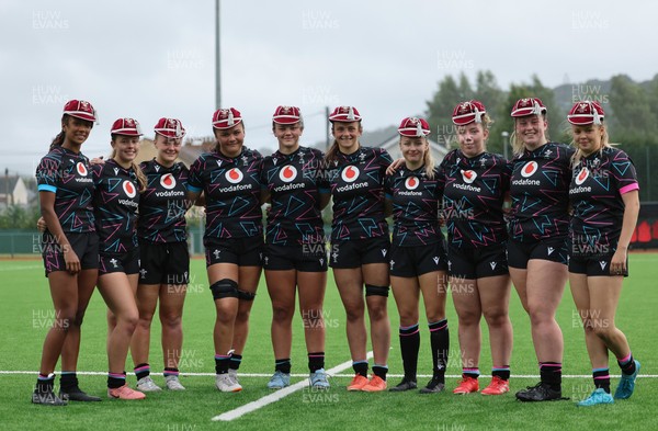 050725  Wales Women U20 v Ireland Women U20, Women’s U20 Six Nations Summer Series - First cap recipients at the end of the match, left to right, Nia Fajeyisan, Ffion Williams, Lottie Buffery-Latham, Jorja Aiono, Chiara Pearce Branwen Metcalfe, Hanna Tudor, Elan Jones, Evie Hill and Mollie Wilkinson