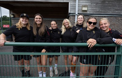 170725 - Wales Women U20 v Italy Women U20, Women’s U20 Six Nations Summer Series - Wales Women’s Senior Squad players stop off on their way to Australia to support the U20’s as they take on Italy Left to right Bethan Lewis, Bryonie King, Meg Davies, Kelsey Jones, Gwen Crabb, Jenni Scoble and Molly Reardon