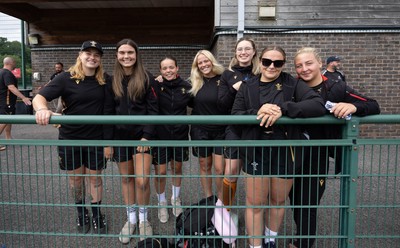 170725 - Wales Women U20 v Italy Women U20, Women’s U20 Six Nations Summer Series - Wales Women’s Senior Squad players stop off on their way to Australia to support the U20’s as they take on Italy Left to right Bethan Lewis, Bryonie King, Meg Davies, Kelsey Jones, Gwen Crabb, Jenni Scoble and Molly Reardon