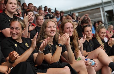 170725 - Wales Women U20 v Italy Women U20, Women’s U20 Six Nations Summer Series - Members of the Wales Women’s Senior Squad stop off on their way to Australia to support the U20’s as they take on Italy Left to right, Courtney Keight, Carys Cox and Abbie Fleming