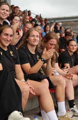 170725 - Wales Women U20 v Italy Women U20, Women’s U20 Six Nations Summer Series - Members of the Wales Women’s Senior Squad stop off on their way to Australia to support the U20’s as they take on Italy Left to right, Courtney Keight, Carys Cox and Abbie Fleming