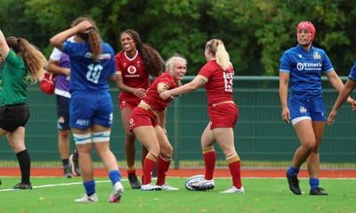 170725 - Wales Women U20 v Italy Women U20, Women’s U20 Six Nations Summer Series - Seren Singleton of Wales celebrates after scoring try