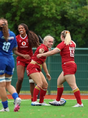 170725 - Wales Women U20 v Italy Women U20, Women’s U20 Six Nations Summer Series - Seren Singleton of Wales celebrates after scoring try