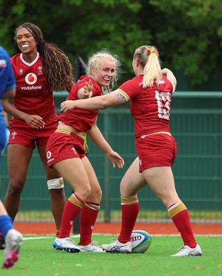 170725 - Wales Women U20 v Italy Women U20, Women’s U20 Six Nations Summer Series - Seren Singleton of Wales celebrates after scoring try