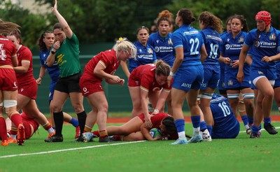 170725 - Wales Women U20 v Italy Women U20, Women’s U20 Six Nations Summer Series - Chiara Pearce of Wales celebrates after scoring try