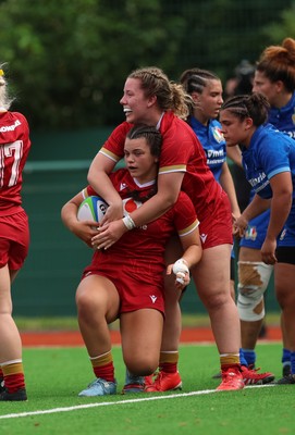 170725 - Wales Women U20 v Italy Women U20, Women’s U20 Six Nations Summer Series - Chiara Pearce of Wales celebrates after scoring try