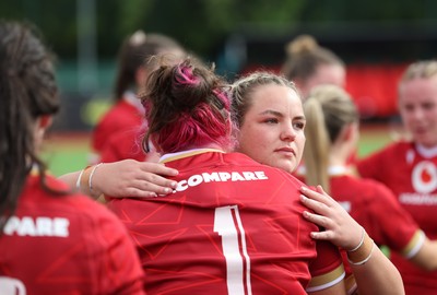 170725 - Wales Women U20 v Italy Women U20, Women’s U20 Six Nations Summer Series - Wales players embrace each other at the end of the match