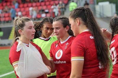 170725 - Wales Women U20 v Italy Women U20, Women’s U20 Six Nations Summer Series - Wales players embrace each other at the end of the match