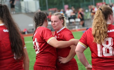 170725 - Wales Women U20 v Italy Women U20, Women’s U20 Six Nations Summer Series - Wales players embrace each other at the end of the match