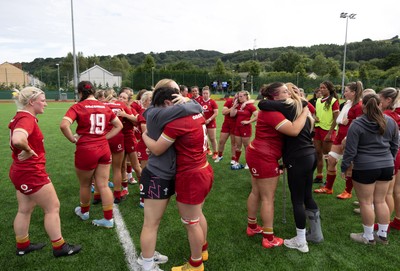 170725 - Wales Women U20 v Italy Women U20, Women’s U20 Six Nations Summer Series - Wales players embrace each other at the end of the match