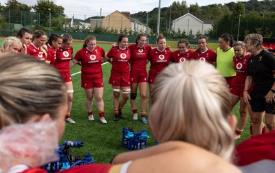 170725 - Wales Women U20 v Italy Women U20, Women’s U20 Six Nations Summer Series - Wales players huddle up at the end of the match