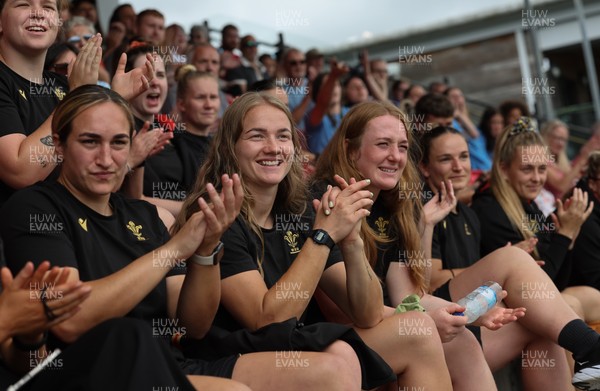 170725 - Wales Women U20 v Italy Women U20, Women’s U20 Six Nations Summer Series - Members of the Wales Women’s Senior Squad stop off on their way to Australia to support the U20’s as they take on Italy Left to right, Courtney Keight, Carys Cox and Abbie Fleming