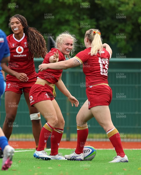 170725 - Wales Women U20 v Italy Women U20, Women’s U20 Six Nations Summer Series - Seren Singleton of Wales celebrates after scoring try