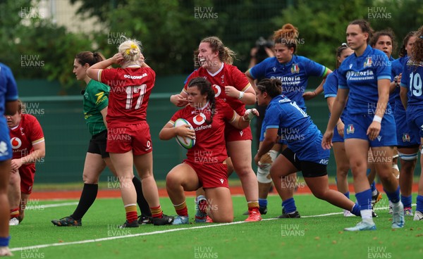 170725 - Wales Women U20 v Italy Women U20, Women’s U20 Six Nations Summer Series - Chiara Pearce of Wales celebrates after scoring try