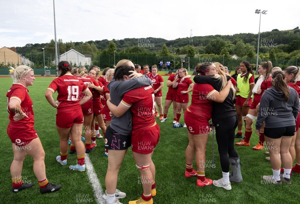 170725 - Wales Women U20 v Italy Women U20, Women’s U20 Six Nations Summer Series - Wales players embrace each other at the end of the match