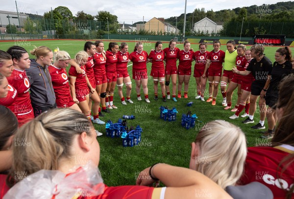 170725 - Wales Women U20 v Italy Women U20, Women’s U20 Six Nations Summer Series - Wales players huddle up at the end of the match