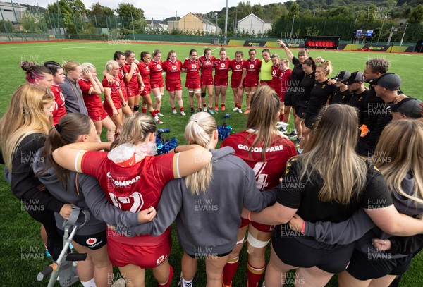 170725 - Wales Women U20 v Italy Women U20, Women’s U20 Six Nations Summer Series - Wales players huddle up at the end of the match