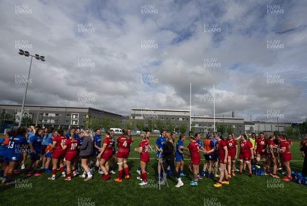 170725 - Wales Women U20 v Italy Women U20, Women’s U20 Six Nations Summer Series - Players shake hands with each other at the end of the match
