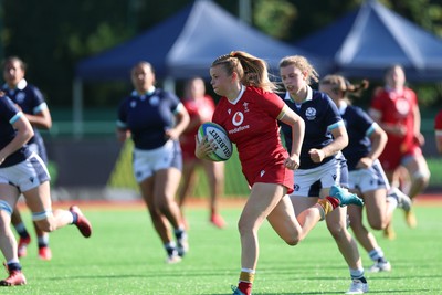 110725 - Wales Women U20 v Scotland Women U20, Women’s U20 Six Nations Summer Series - Mollie Wilkinson of Wales races in to score try