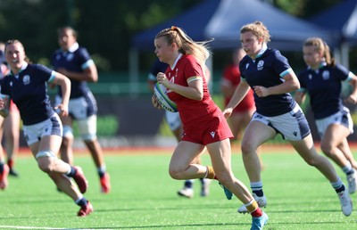 110725 - Wales Women U20 v Scotland Women U20, Women’s U20 Six Nations Summer Series - Mollie Wilkinson of Wales races in to score try