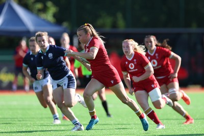110725 - Wales Women U20 v Scotland Women U20, Women’s U20 Six Nations Summer Series - Mollie Wilkinson of Wales races in to score try