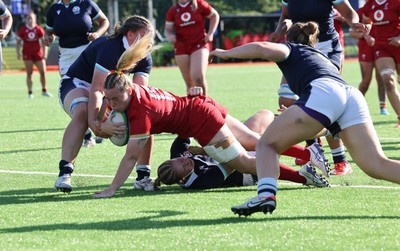 110725 - Wales Women U20 v Scotland Women U20, Women’s U20 Six Nations Summer Series - Savannah Picton-Powell of Wales powers over to score the third try