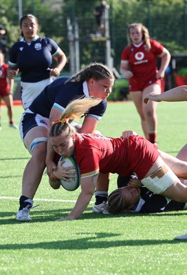 110725 - Wales Women U20 v Scotland Women U20, Women’s U20 Six Nations Summer Series - Savannah Picton-Powell of Wales powers over to score the third try