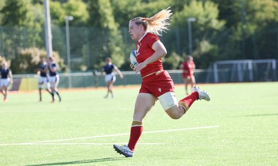 110725 - Wales Women U20 v Scotland Women U20, Women’s U20 Six Nations Summer Series - Savannah Picton-Powell of Wales races in for her second try