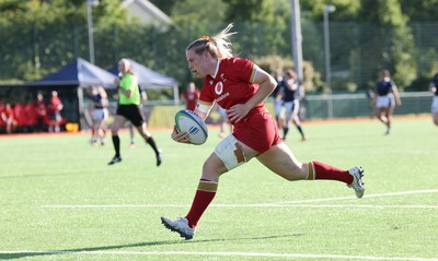 110725 - Wales Women U20 v Scotland Women U20, Women’s U20 Six Nations Summer Series - Savannah Picton-Powell of Wales races in for her second try