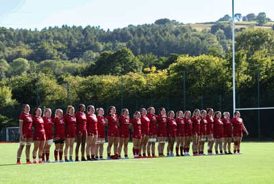 110725 - Wales Women U20 v Scotland Women U20, Women’s U20 Six Nations Summer Series - The Wales team line up for the anthems